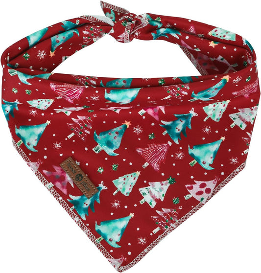 lionet paws Christmas Dog Bandana,Christmas Tree Fabric Dogs Kerchief for Medium Large Dogs,Dog Cotton Red Triangle Bibs Scarf for Girl Boy