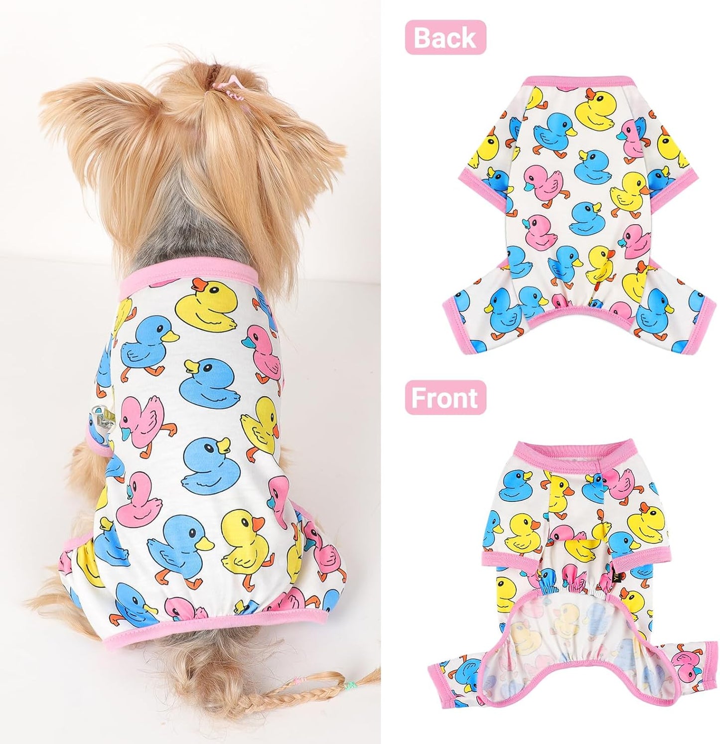 Dog Pajamas Small Sized Dogs Stretchable Summer Dog Clothes Pjs 4 Legs Girl Boy Cute Soft Puppy Outfits Doggie Cat Jammies Jumpsuit Sleeper for Pet (Duck, X-Small)