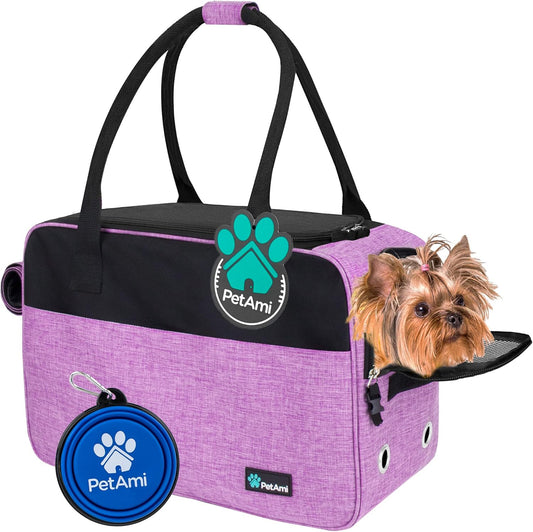 PetAmi Dog Purse Carrier for Small Dogs, Airline Approved Soft Sided Pet Carrier with Pockets, Ventilated Dog Carrying Bag for Puppy Cat, Dog Travel Supplies Bag, Sherpa Bed, Max 12 lbs, Purple