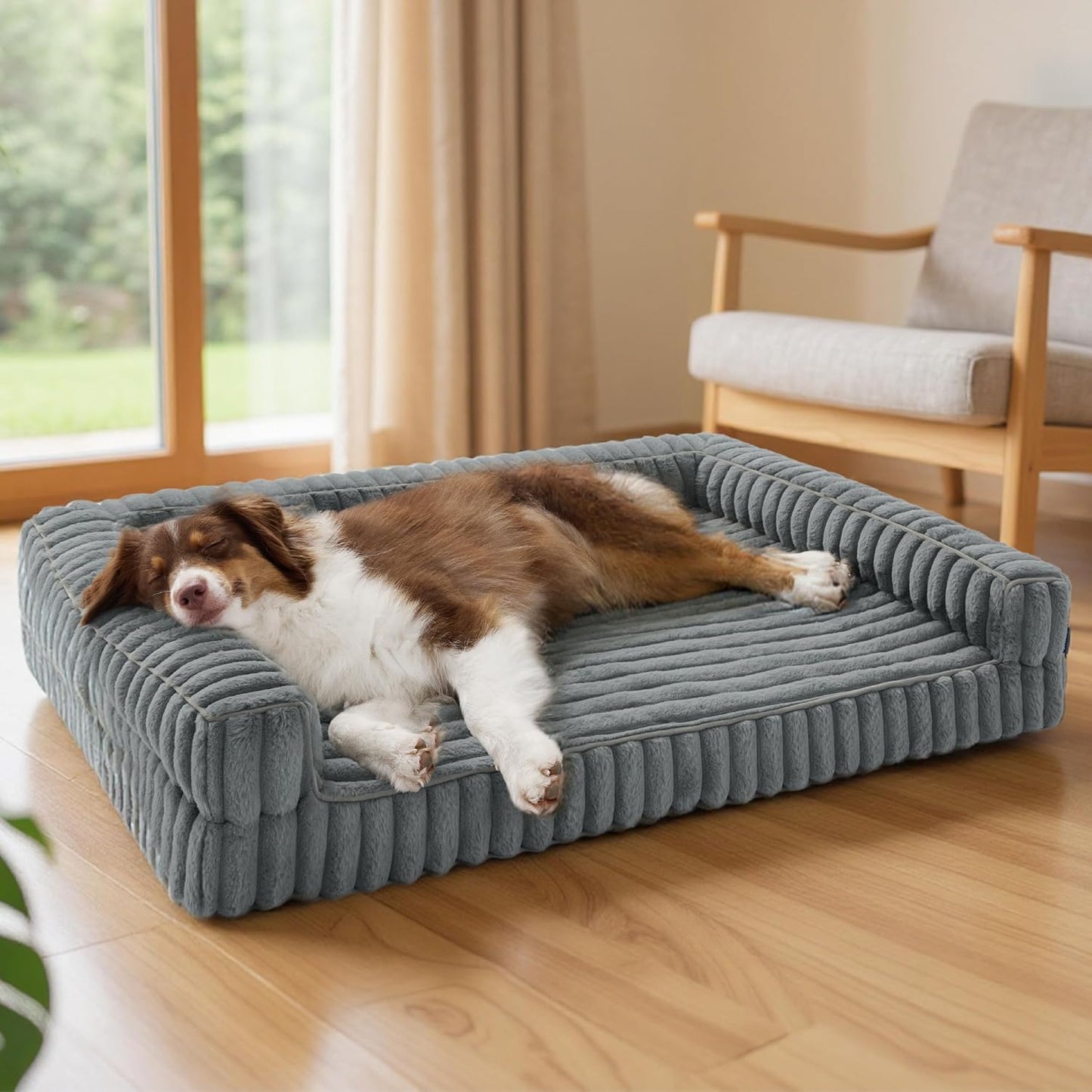Bedsure Orthopedic Dog Beds Large Sized Dog, Waterproof Memory Foam Pet Bed with Sides, Non-Slip Bottom and Egg-Crate Foam Large Pet Couch Sofa with Washable Removable Corduroy Cover, Grey