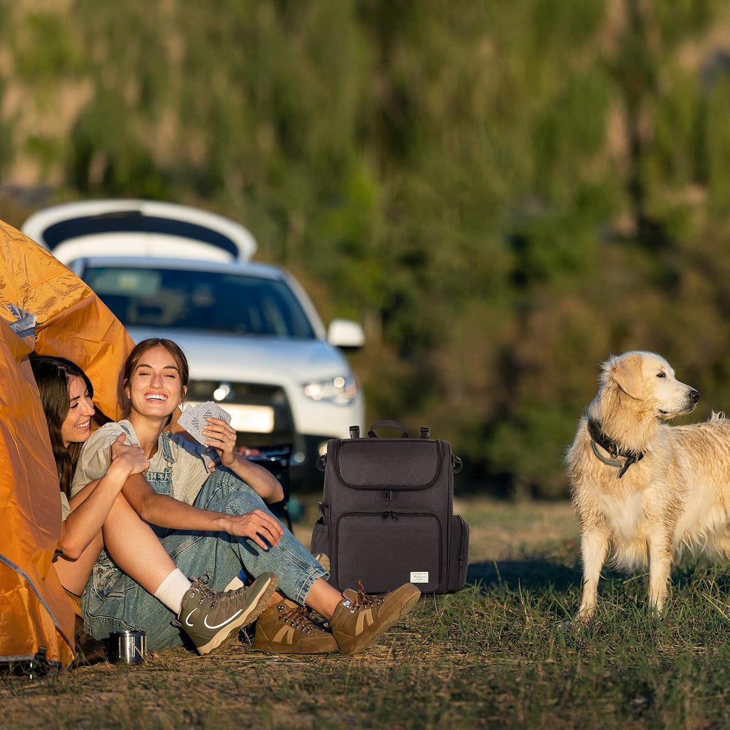 Modoker Dog Travel Bag Backpack, Airline Approved Pet Accessories Organizer for Dog and Cat with Shoulder Strap, 2 Dog Food Storage Containers, 2 Collapsible Dog Bowls,1 Pet Mat, Black