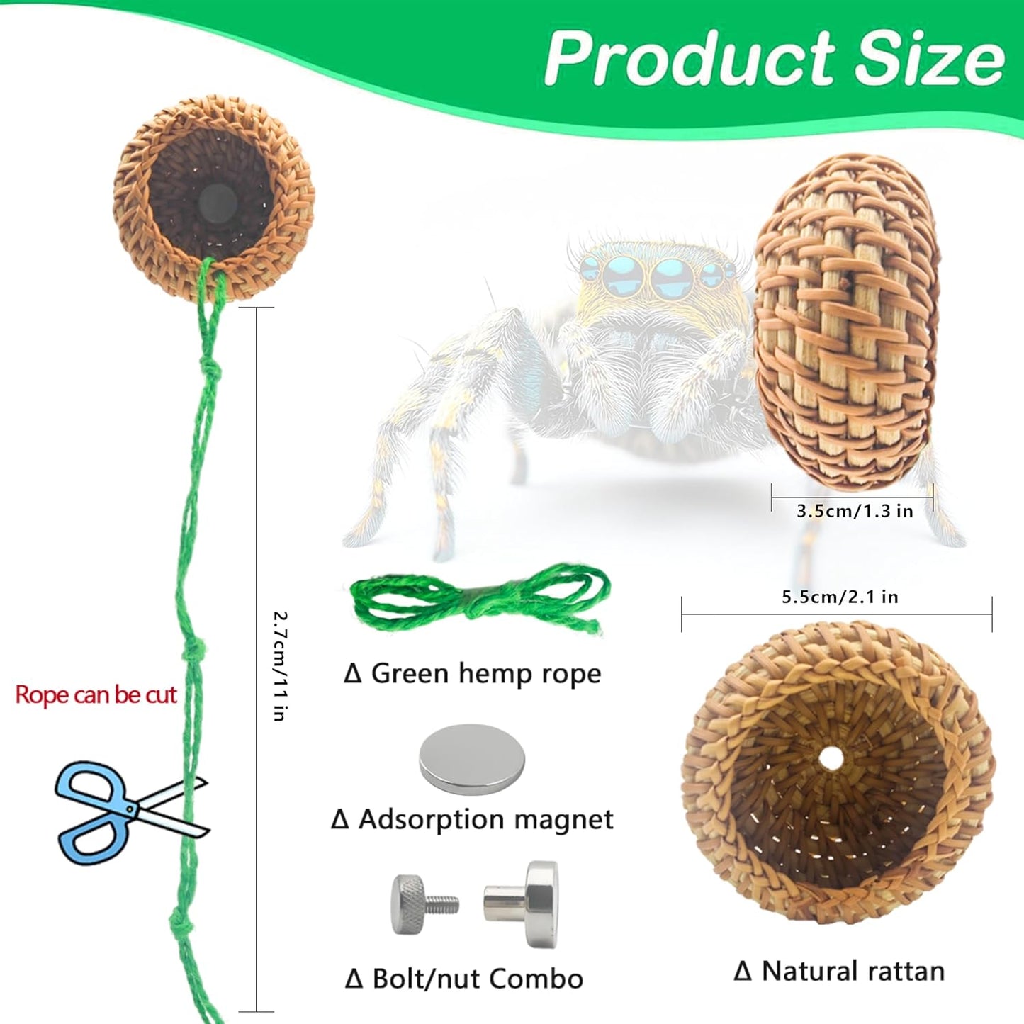 1 Pcs Jumping Spider Accessories，Shelter Made of Cane, Essential for Jumping Spider Hide, Enclosure, and Tarantula Enclosure Accessories