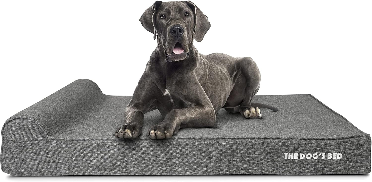 The Dog’s Bed Orthopedic Headrest Dog Bed XXL Grey Linen 54x36, Memory Foam, Pain Relief for Arthritis, Hip & Elbow Dysplasia, Post Surgery, Lameness, Veterinary Approved, Waterproof Washable Cover