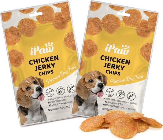 iPaw Dog Treats for Puppy Training, All Natural Human Grade Dog Treat, Hypoallergenic, Easy to Digest (Chicken Chips), 2 Packs