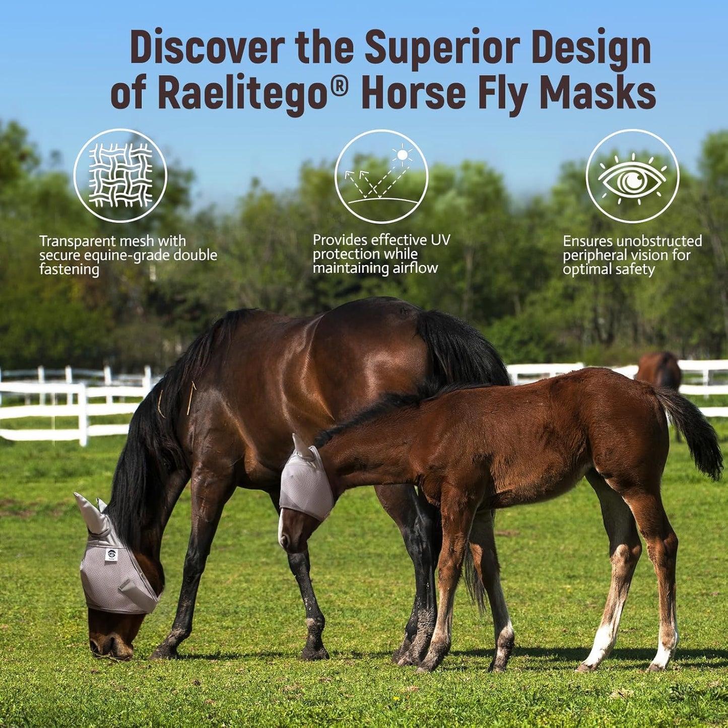 Horse Fly Mask, Adjustable Fly Masks for Horses with Ears, UV Protection from Insect Pests Comfort Mesh Without Nose Average Size Horses Accessories(Large)