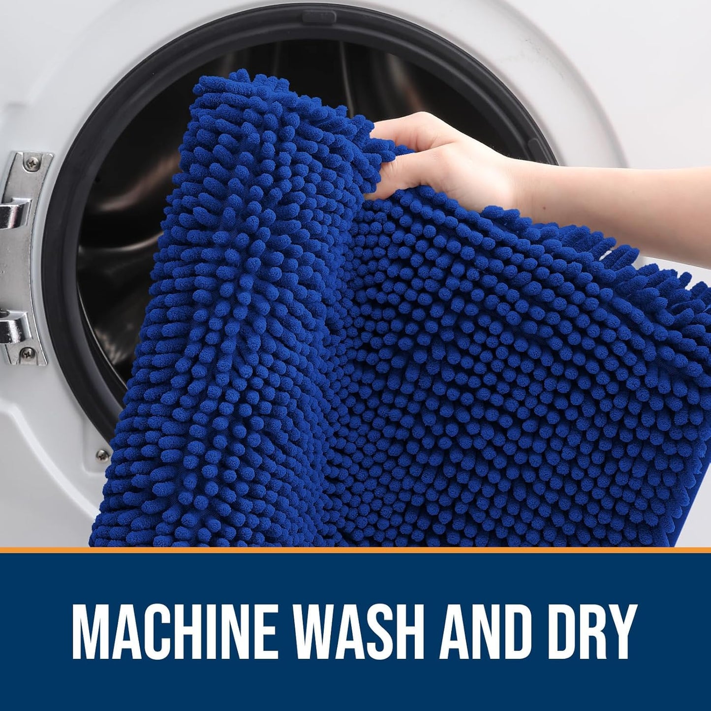 OLANLY Dog Door Mat for Muddy Paws 59x20, Absorbs Moisture and Dirt, Absorbent Non-Slip Washable Doormat, Quick Dry Chenille Mud Mat for Dogs, Entry Indoor Entryway Carpet for Inside Floor, Royal Blue