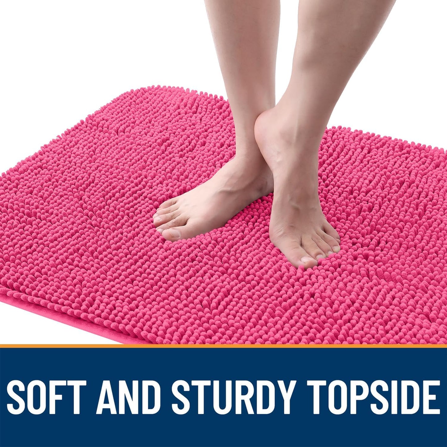 OLANLY Dog Door Mat for Muddy Paws 47x17, Absorbs Moisture and Dirt, Absorbent Non-Slip Washable Doormat, Quick Dry Chenille Mud Mat for Dogs, Entry Indoor Entryway Carpet for Inside Floor, Hot Pink