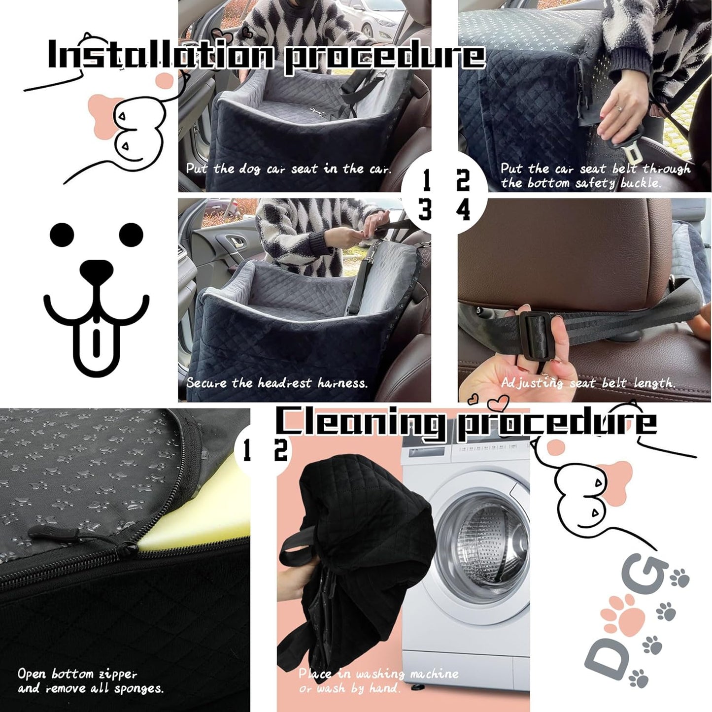 Dog Car Seats-Memory Sponge and Velvet Pet Booster Car Seat,Safety and Comfy,Ride Height 6" Elevated Enough to See Out The Window,Both Front and Back Seats Apply,Esay to Install and Clean.(H-Black)