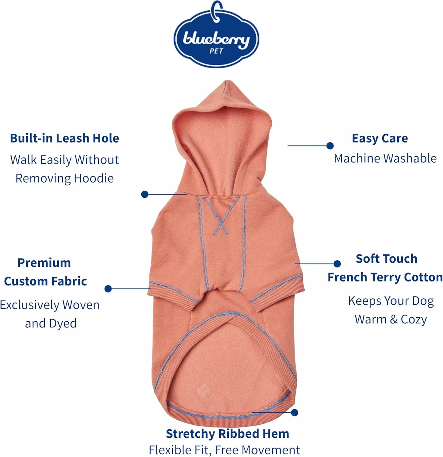 Blueberry Pet Dog Hoodie – 18″ Soft Cotton‑Blend Sweatshirt with Hood, Award‑Winning Small‑Dog Jacket, Machine‑Washable