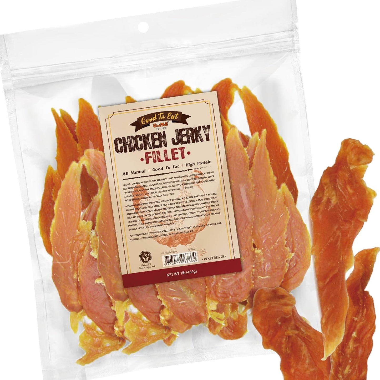 Gootoe Chicken Fillet Jerky Dog Treats 1 lb, All Natural, Grain-Free, High-Protein, Low Fat, Healthy & Easily Digestible