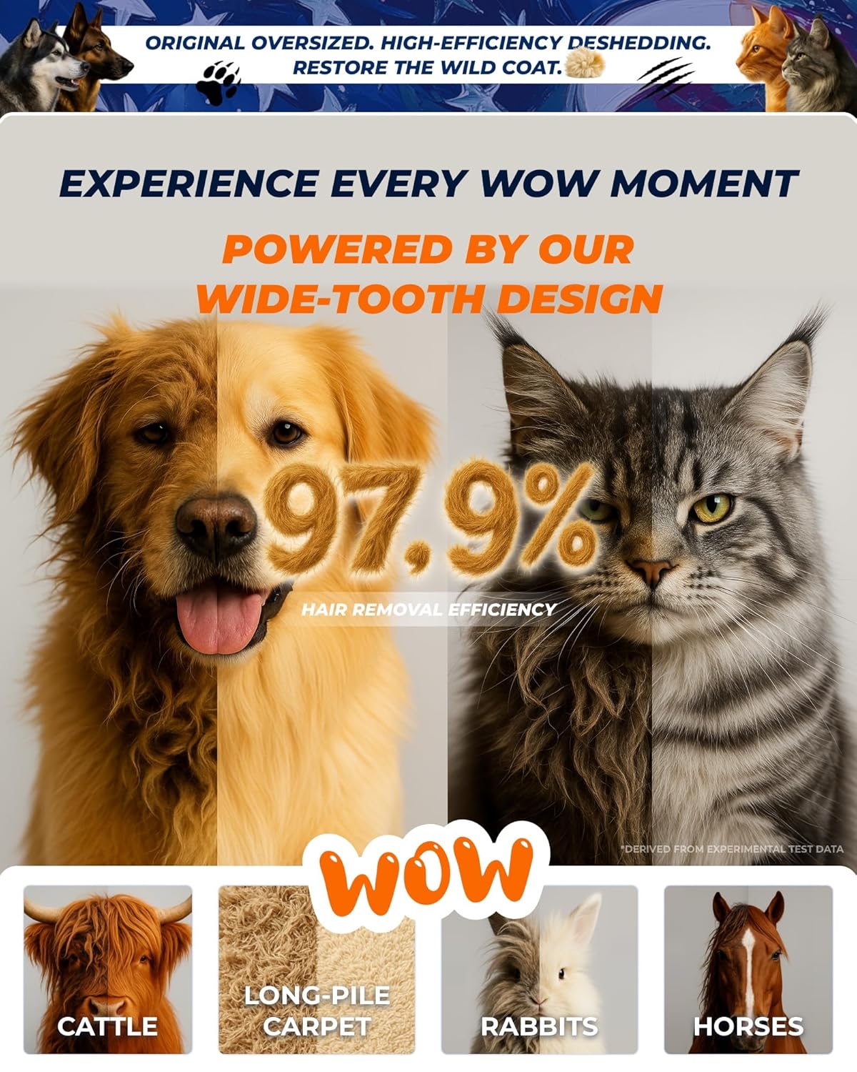 Extra Large 2-Sided Undercoat Rake for Dogs & Cats, Dog Brush for Shedding Remove Mats, Dematting Comb, Safe & Gentle Grooming Brush for German Shepherds Medium to Long-Haired Pets (Walnut Handle)