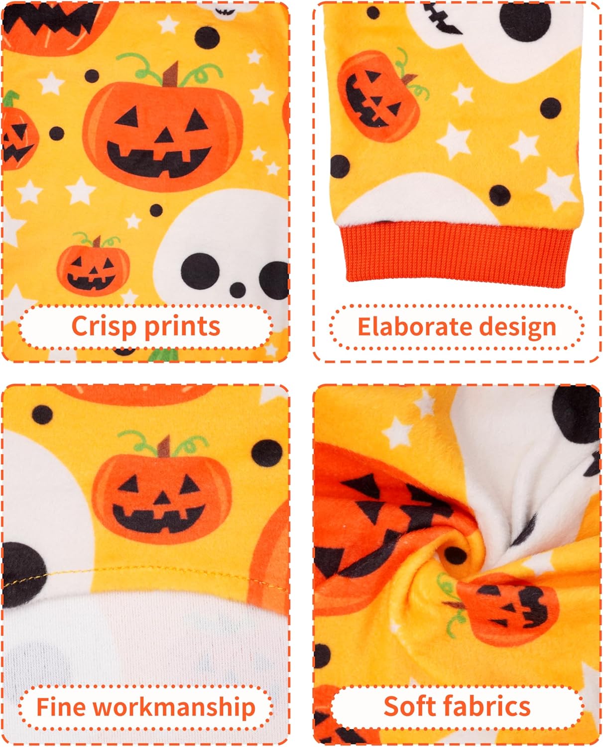 PET SHOW 4 Pack Halloween Small Dog Pajamas for Doggie Puppy Cats Kitten Onesies Pumpkin Ghost Soft Fleece Stretchy Jumpsuit Costume Boy Girl Pets PJs with Sleeve Clothes(XS)