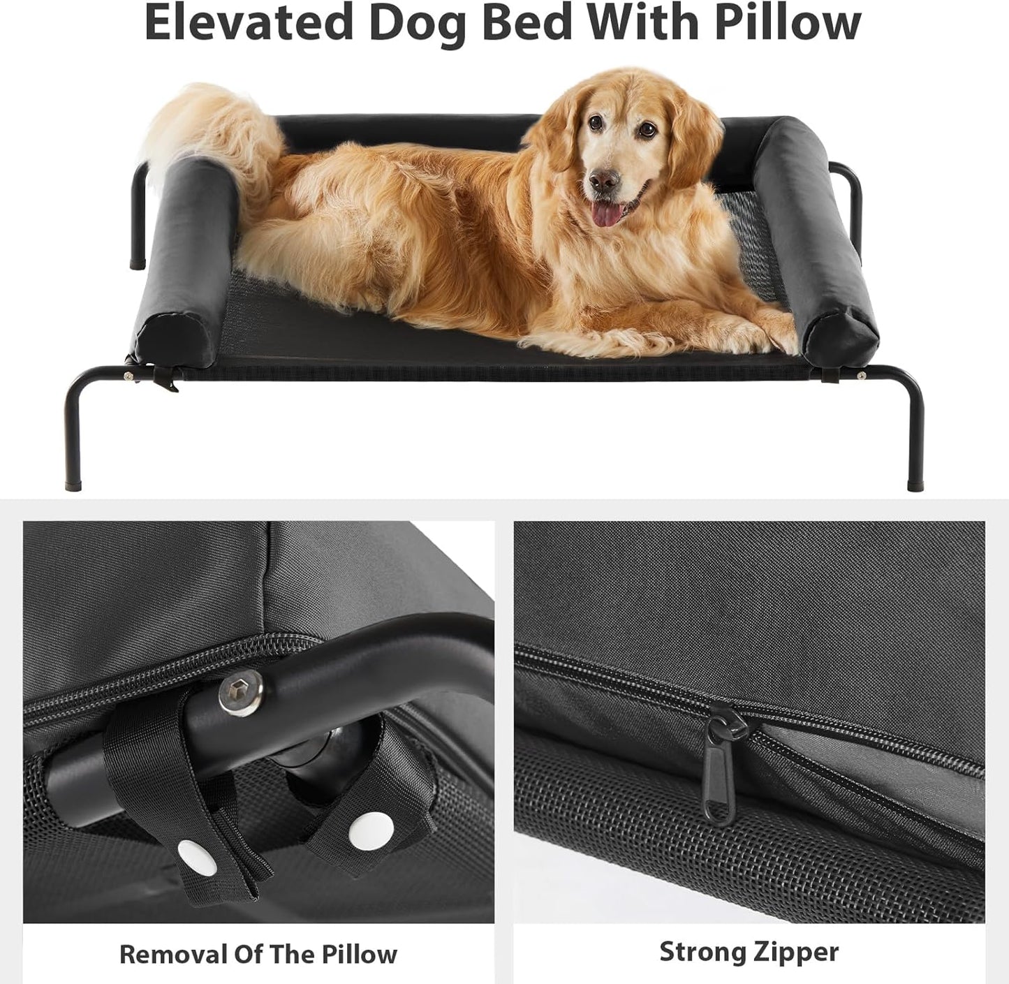 RRPETHOME Large Elevated Cooling Dog Bed, Raised Dog Cot Beds for Large Dogs, Elevated Outdoor Pet Cot, Chew Proof Portable Cooling Pet Cot with Skid-Resistant Feet and Breathable Mesh