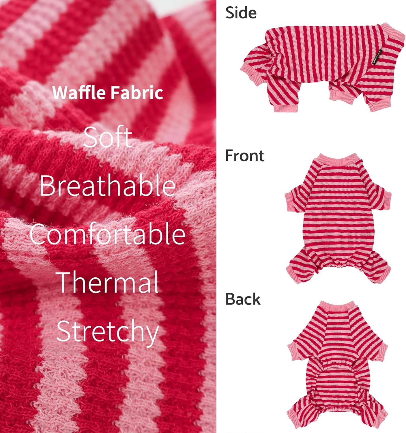 Fitwarm Pink and Red Striped Dog Pajamas, Waffle Dog Clothes for Small Dogs Girl Boy, Puppy Onesie with Feet, Pet Cat Outfit, XL