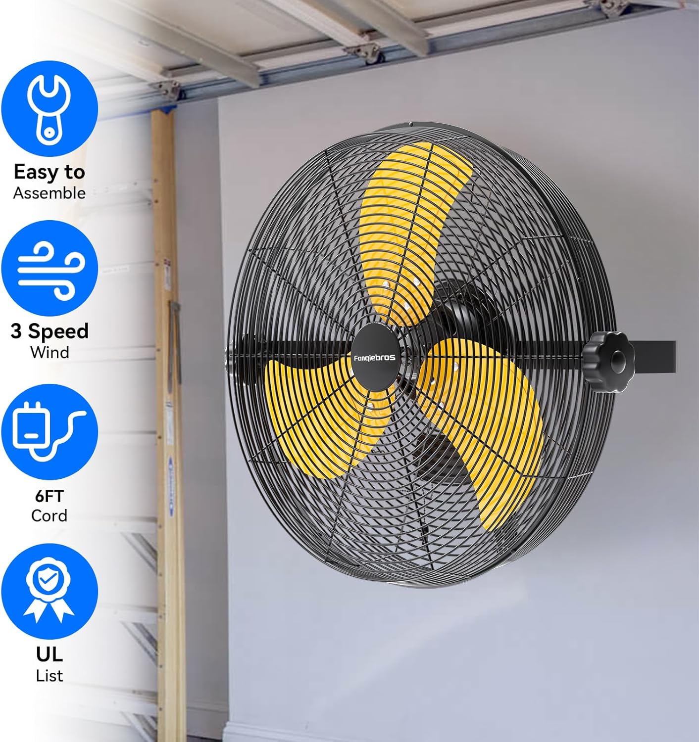 4580 CFM 18 inch High Velocity Wall Mounted Fan, 3-Speed Metal Fan with Sealed Motor, 360 Degree Tliting Heavy Duty Wall Fan for Patio, Barn, Garage, and Gazebo - UL listed