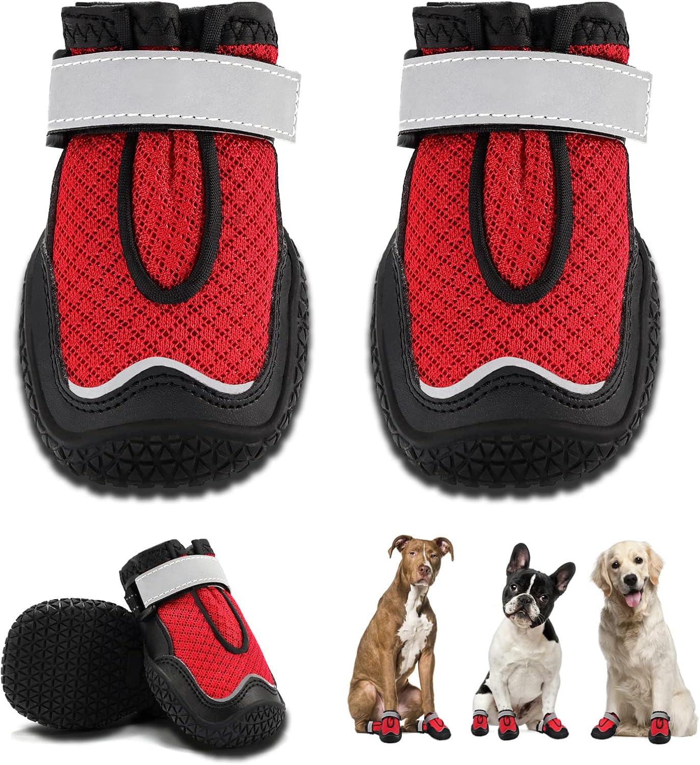 Hcpet Dog Boots for Large Dogs, Dog Shoes for Hot Pavement Winter Snow, Paw Protector Dog Booties Designed for Comfort and Breathability, Outdoor Booties for Small Medium Dogs for Hiking Red Size 2
