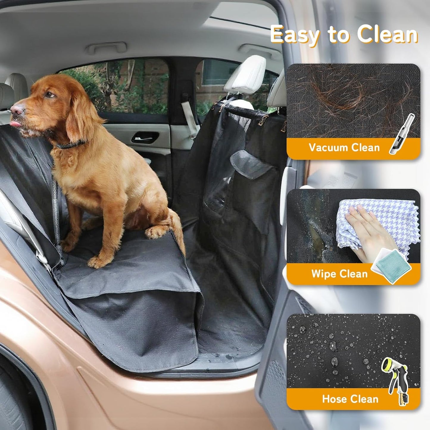 Full-Coverage Dog Seat Cover for Back Seat, 600D Ripstop Dog Hammock for Car,100% Waterproof CarSeat Protector, Suv Cargo Liner for Dogs, Armrest&Child Car Seat Accessible,Install Once,Stay Put