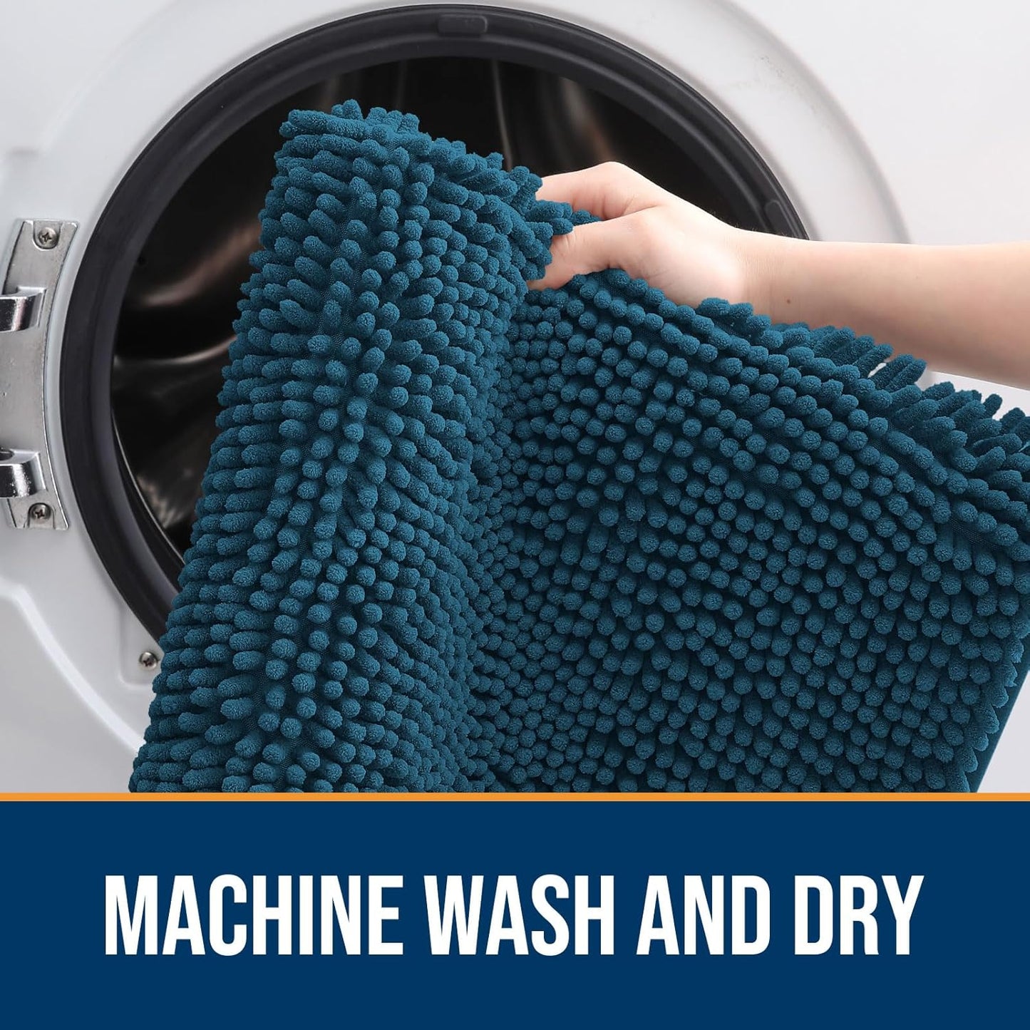 OLANLY Dog Door Mat for Muddy Paws 59x24, Absorbs Moisture and Dirt, Absorbent Non-Slip Washable Doormat, Quick Dry Chenille Mud Mat, Entry Indoor Entryway Carpet for Inside Floor, Atlantic Blue