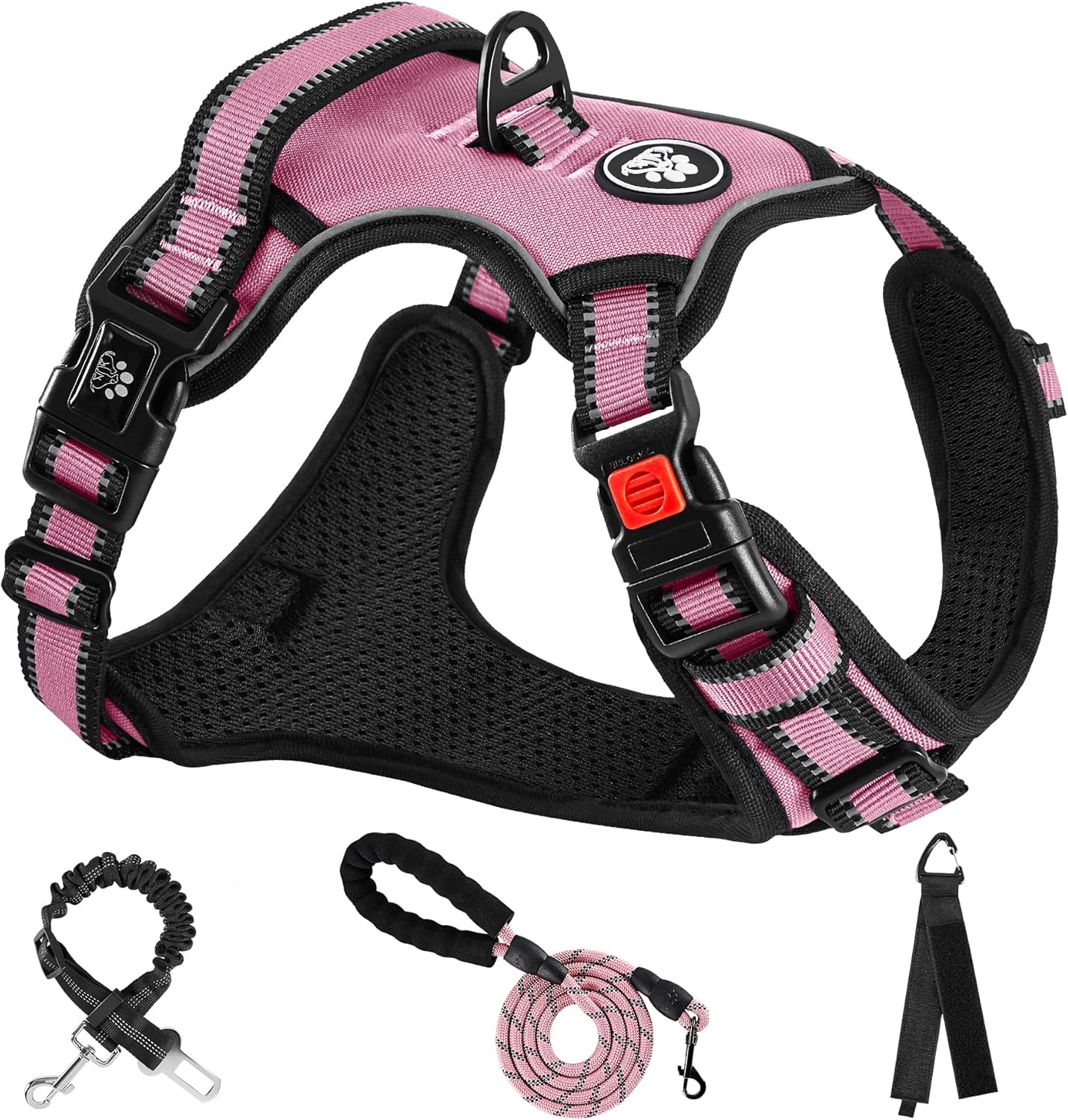 NESTROAD No Pull Dog Harness,Adjustable Oxford Medium Dog Harness with Leash,Reflective No-Choke Pet Vest Harness with Easy Control Soft Handle for Small Medium Large Dogs(M,Pink)