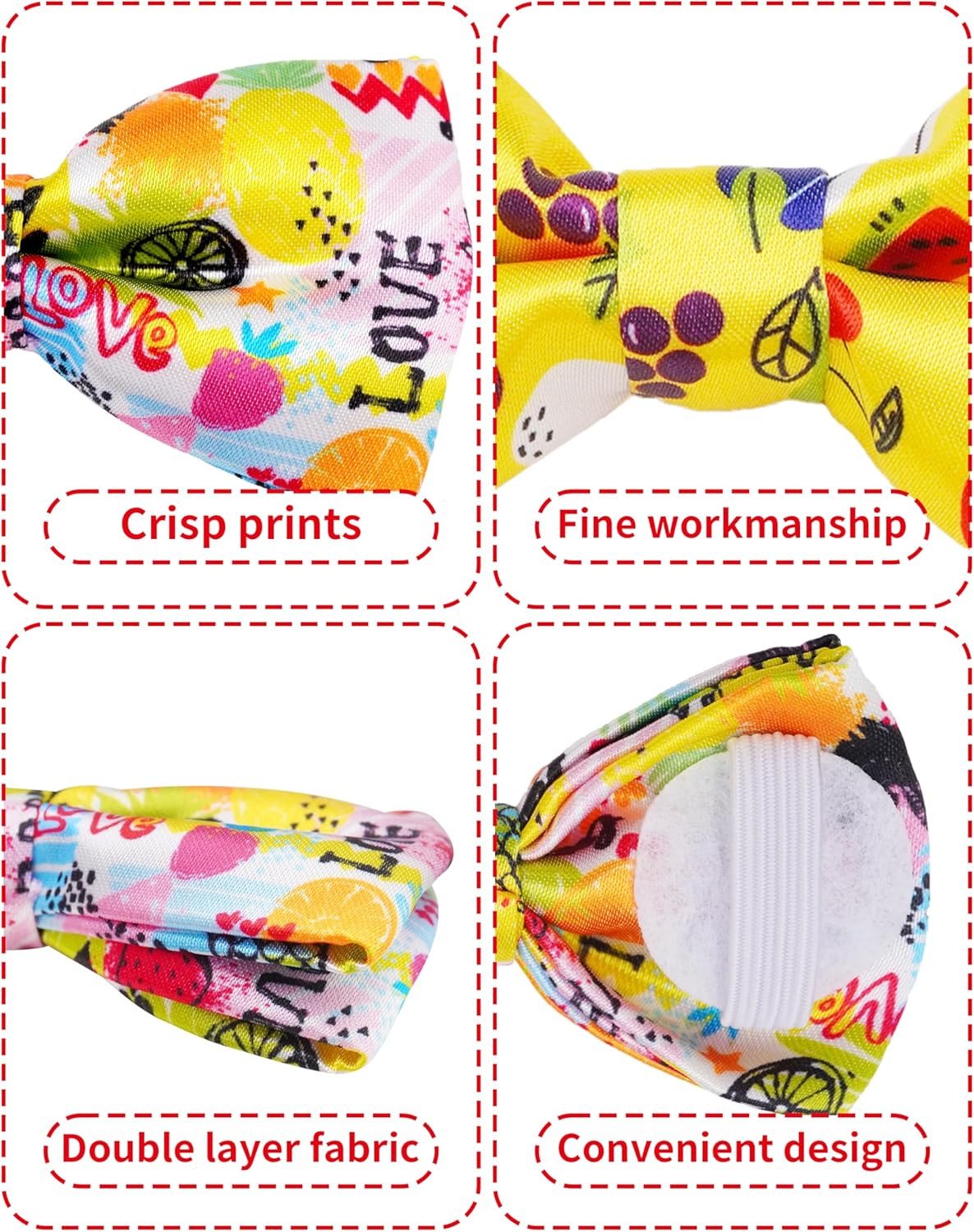 PET SHOW 10 Pack Fruit Big Dog Bow Ties for Large Medium Dogs Sliding Collar Attachments Strawberry Bowties Avocado Bowknots Holiday Party Pet Grooming Accessories(Large)