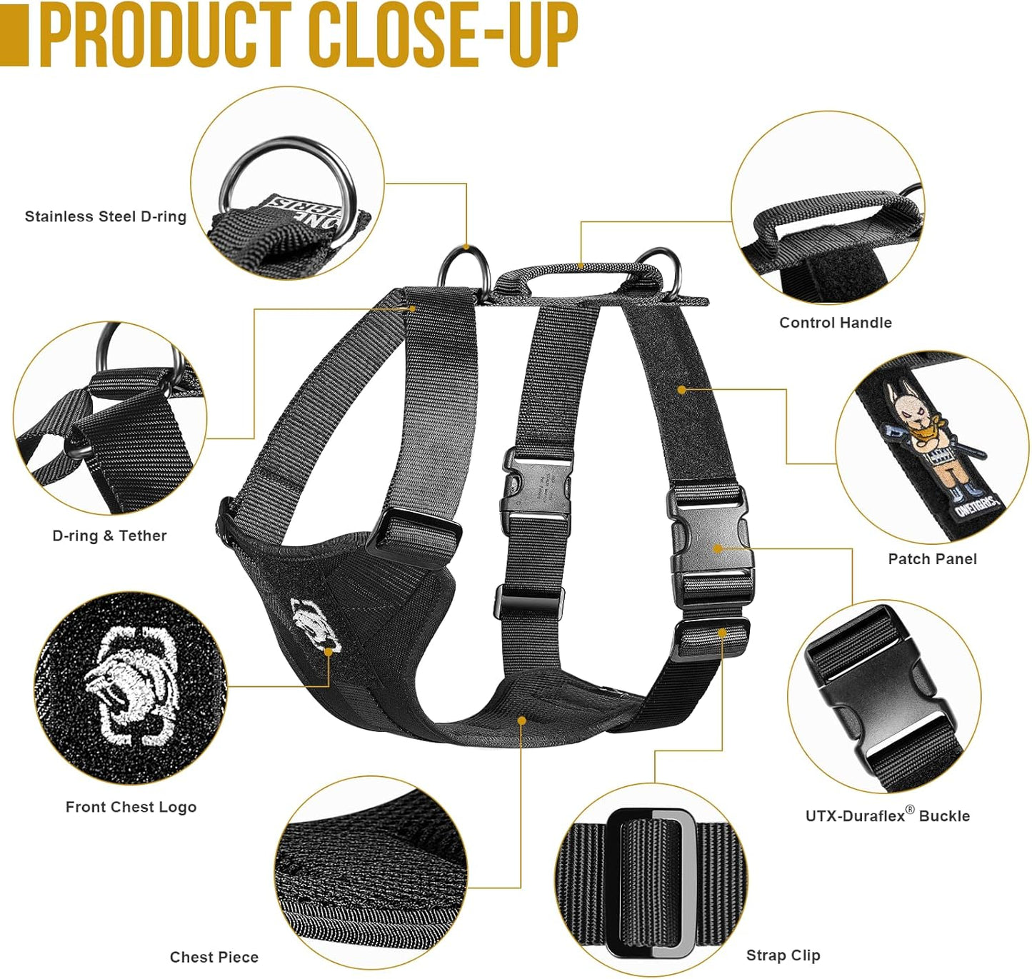 OneTigris Dog Safety Vest Harness, REX Car Use Dog Harness Adjustable Pet Harness with Leash for Medium Large Dogs(Black,M)