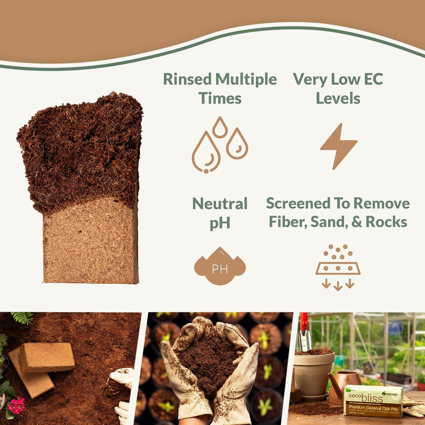 Coco Coir Brick (650gms) + Worm Bliss (1 Qt) + Char Bliss (1 Qt) - Organic Coco Coir for Plants - Worm Castings & Biochar for Plants - Soil Amendment & Organic Fertilizer Bundle - Potting Soil Mix