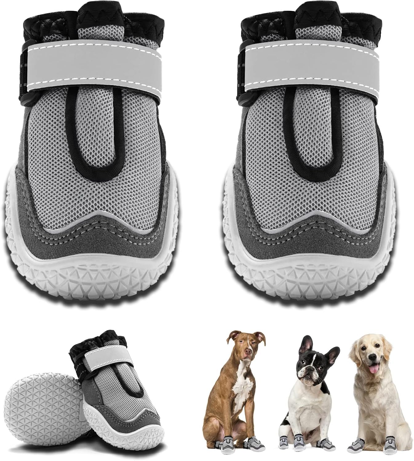 Hcpet Dog Boots for Large Dogs, Dog Shoes for Hot Pavement Winter Snow, Paw Protector Dog Booties Designed for Comfort and Breathability, Outdoor Booties for Small Medium Dogs for Hiking Grey Size 3