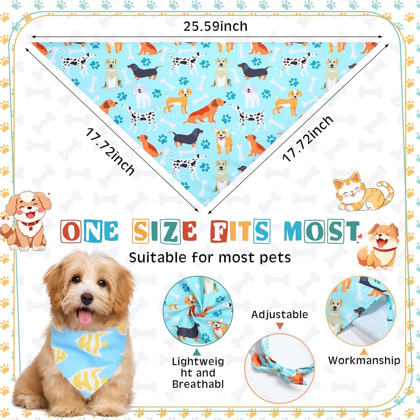 Reginary 72 Packs Dog Bandanas Bulk Triangle Scarf Bibs Adjustable Dog Bibs Bandanas for Pet Costume Accessories