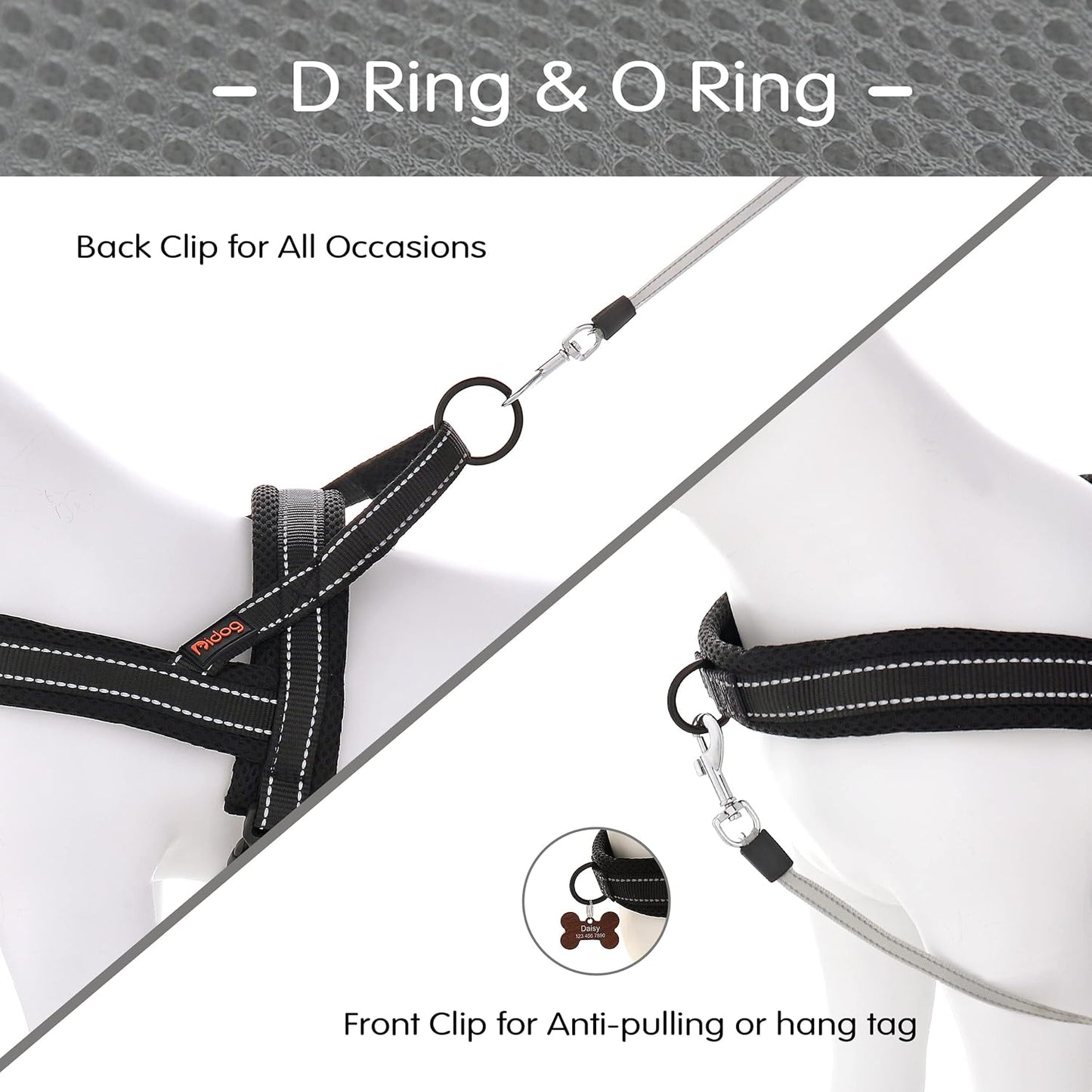 Didog No Pull Dog Harness with Soft Mesh Padded,Reflective & Quick Fit Light Weight Dog Strap Vest Harness,Easy for Walking Training (L:Chest 26-32", Mesh-Black)