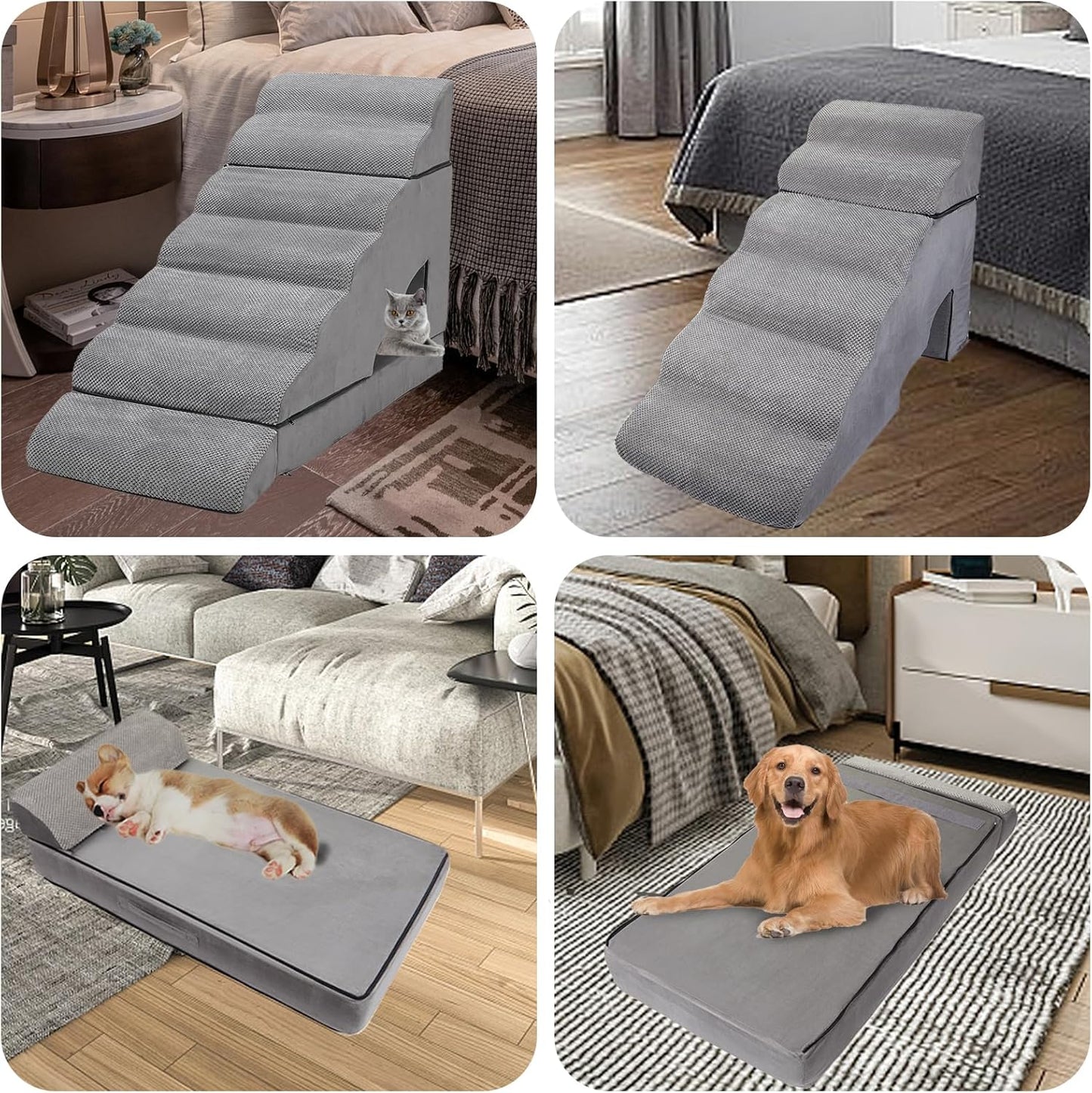 Dog Stairs & Steps for High Beds 30-36 inches High Tall, LitaiL Pet Stairs/Steps for High Beds 34 inch High for Small Large Dogs, Non-Slip 7 Steps Dog Ramps for Old Dogs/Cats