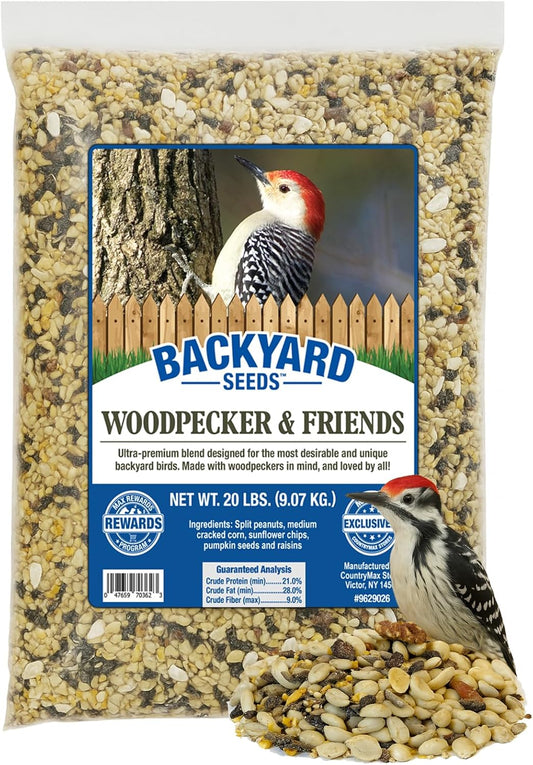 Backyard Seeds Woodpecker No Waste Mix Shelled Peanuts Mixed Bird Seed with Sunflower Chips, Pumpkins, Raisins (20 Pounds)