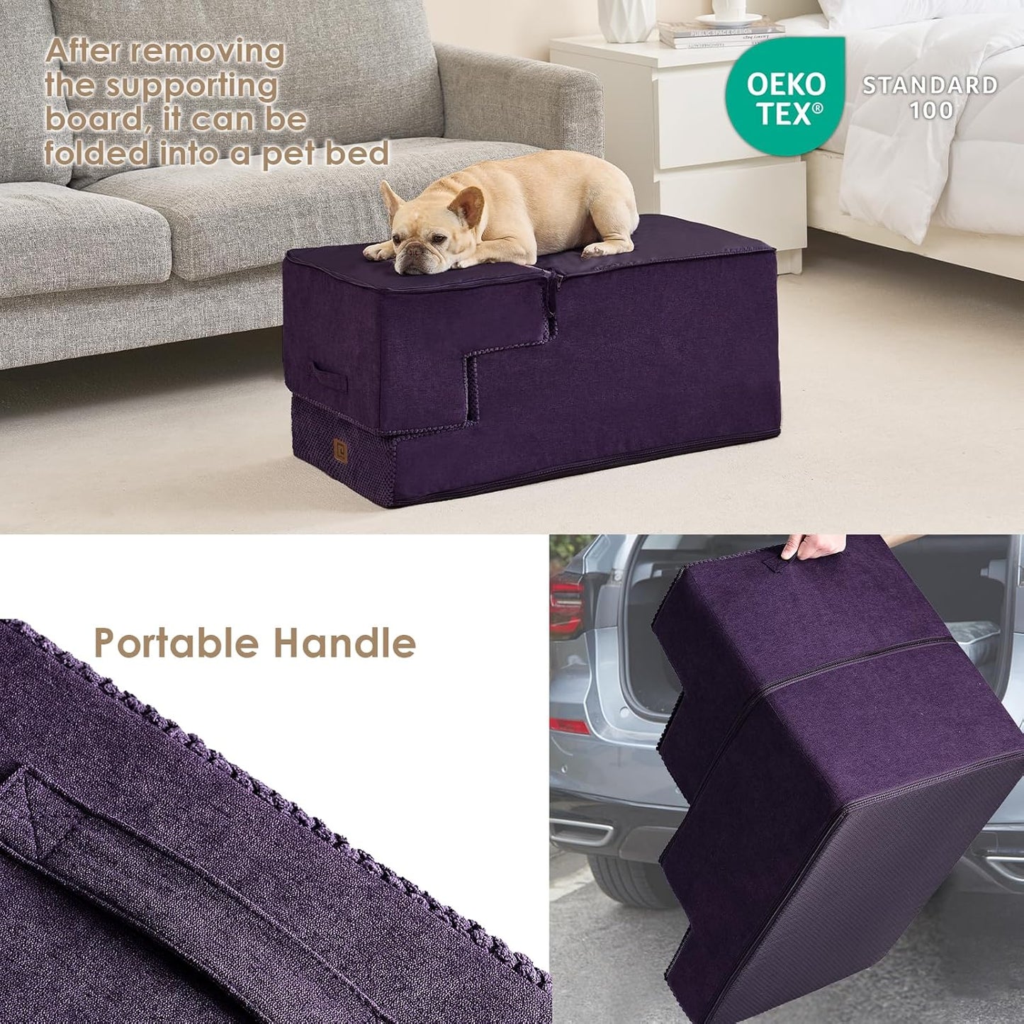 EHEYCIGA Dog Stairs for High Bed 22.5" H, 5-Step Dog Steps for Bed, Pet Steps for Small Dogs and Cats, Non-Slip Balanced Pet Ramp Indoor, Purple