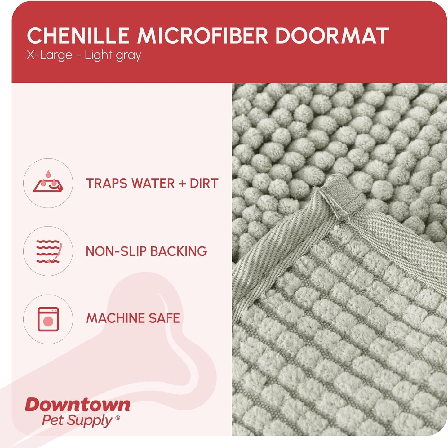 My Doggy Place Microfiber Dog Mat for Muddy Paws, 60" x 36" Light Gray - Non-Slip, Absorbent and Quick-Drying Dog Paw Cleaning Mat, Washer and Dryer Safe - X-Large/Runner