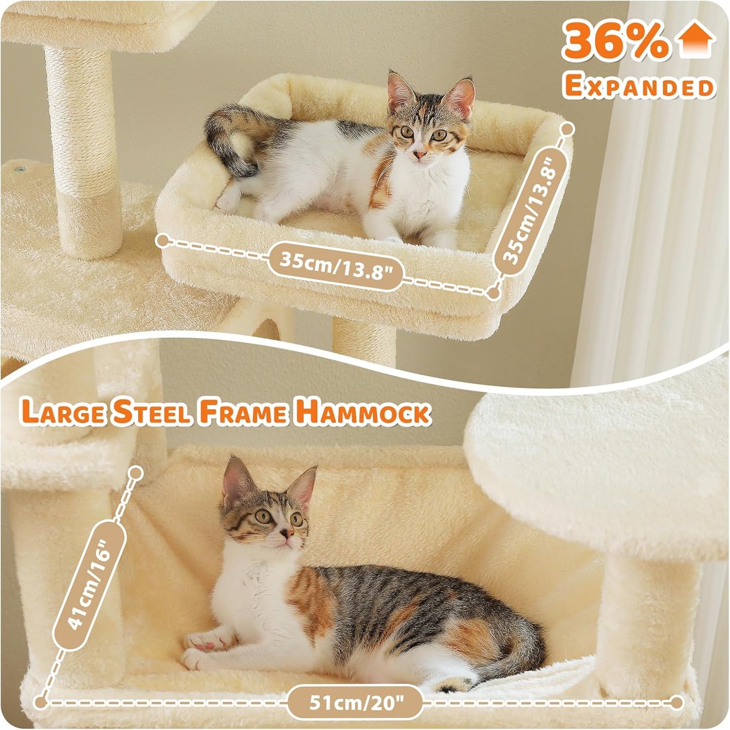 PAWZ Road Heavy Duty Cat Tree for Large Cats, 81 Inches Tall Cat Tower with 2 Perches, 2 Condos and Spacious Hammock, XL Extra Large Condo with 7 Scratching Posts for 20lb+ Adult Cats,Beige