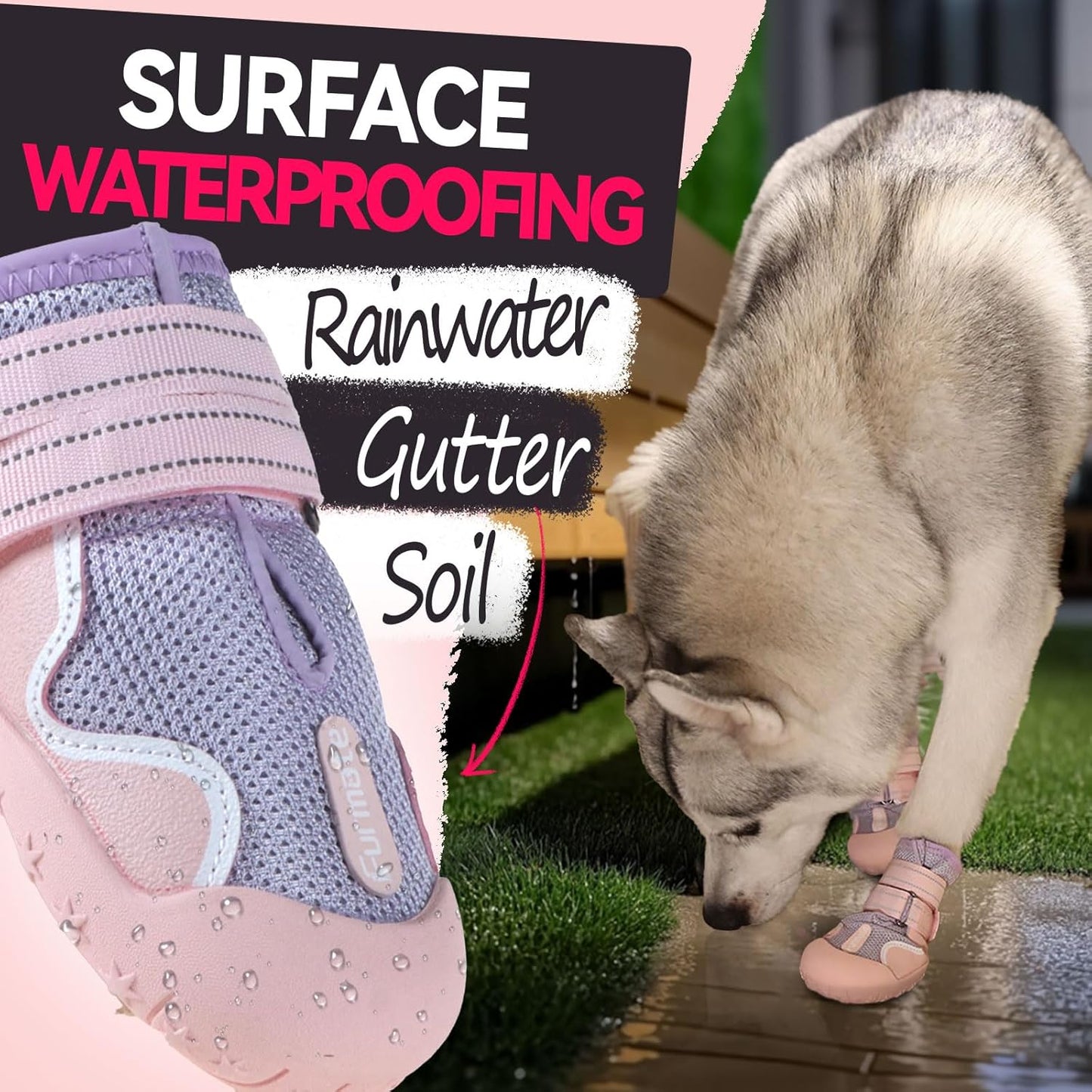 Dog Shoes for Large Small Medium Dogs, Breathable Mesh Dog Boots & Paw Protectors for Summer Hot Pavement Winter Snow, Waterproof Anti-Slip Dog Booties for Hiking Hardwood Floors(Pink-Purple3)
