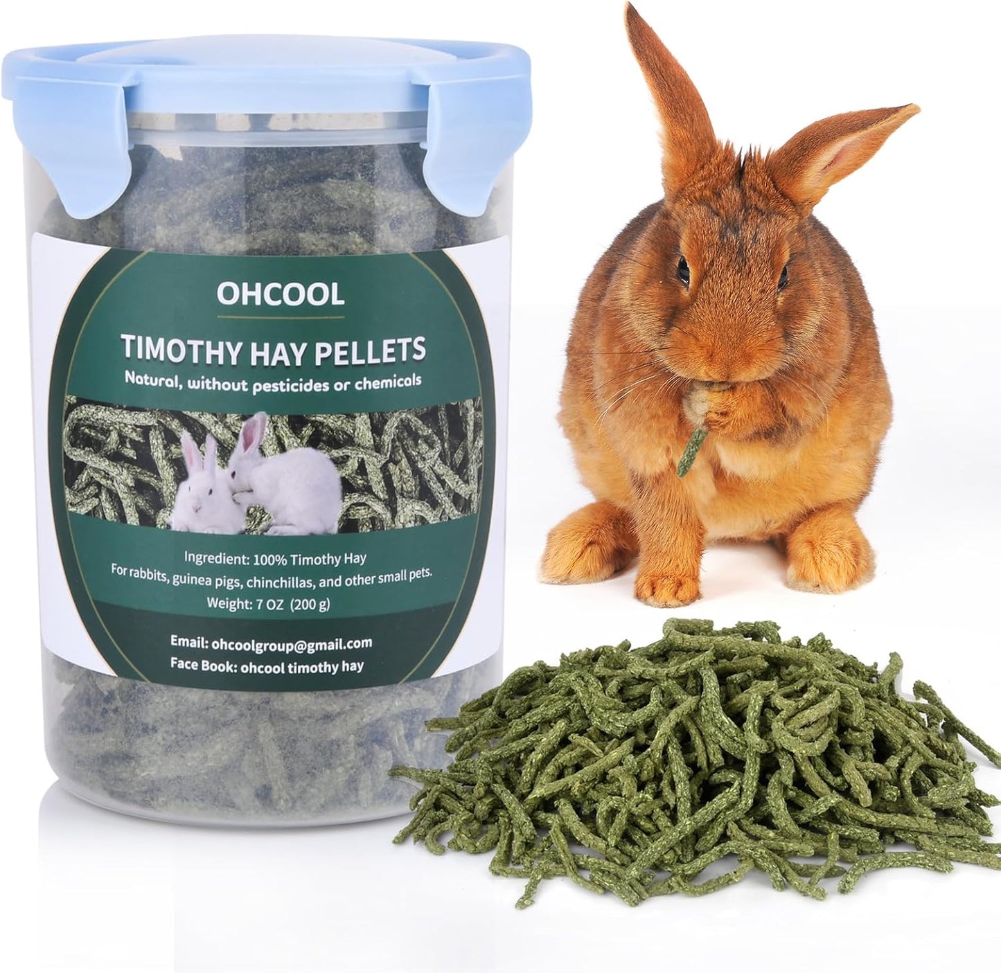 Timothy Hay Pellets 28oz (4 * 7 oz) - 100% Timothy Premium Nutrition Pellet for Tortoise, Rabbits 28 oz