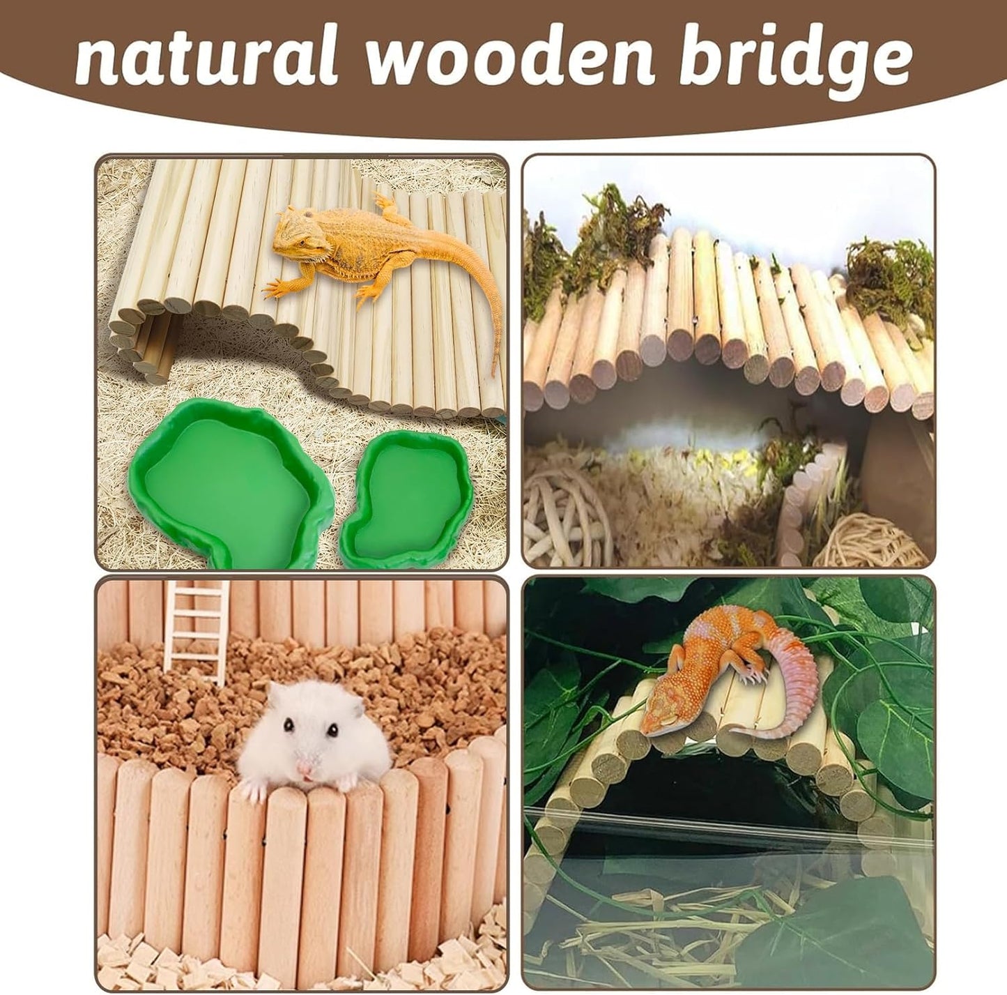 Hamiledyi 11.37 x 5.9 inch Reptile Hideout, Bearded Dragon Bendy Bridge, Climbing Ladder Wooden Hermit Climb Toys, Hide Cave Habitat Decor for Lizards Gecko Spiders Snakes Tortoise