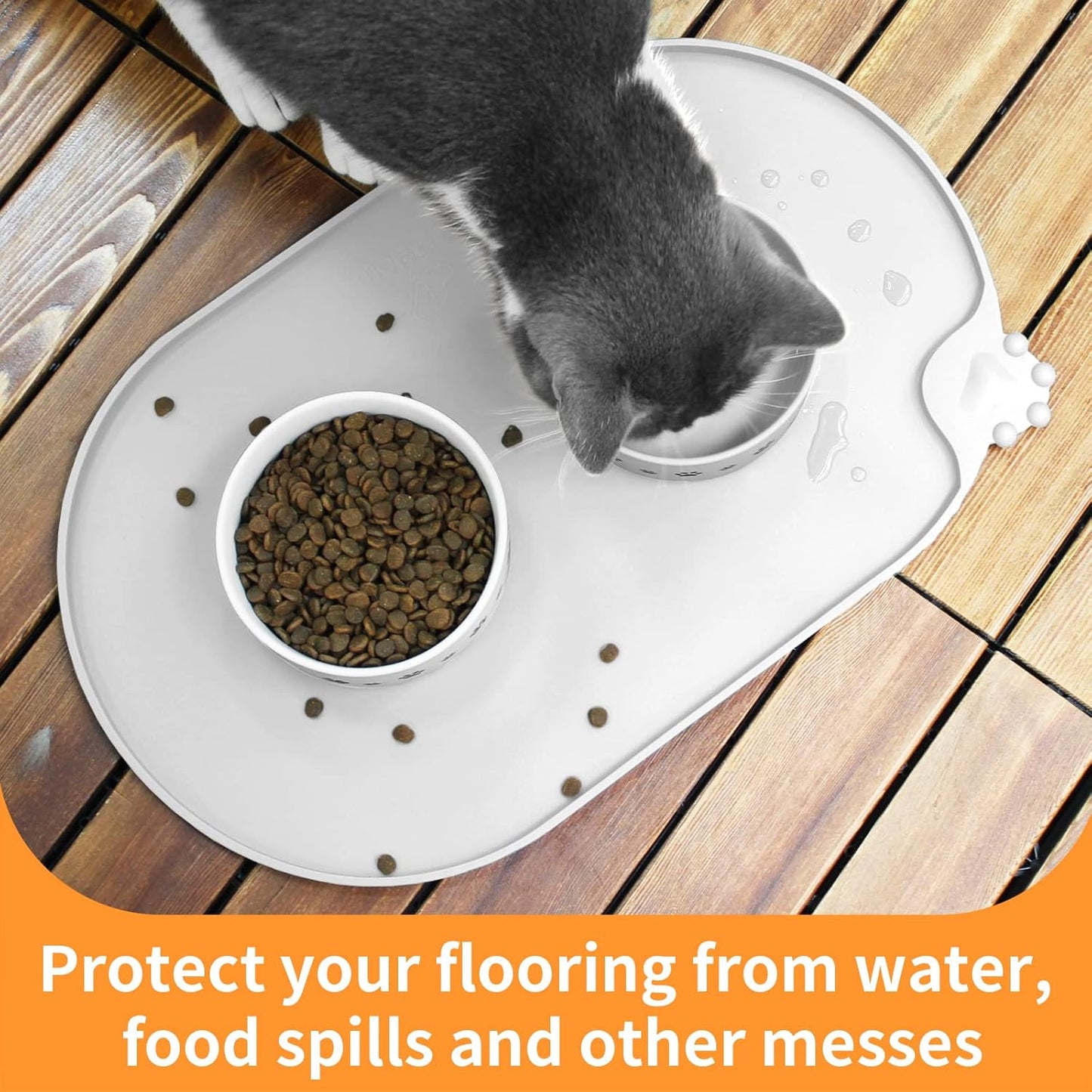 KPWACD Pet Placemat for Dog and Cat, Waterproof Silicone Dogs Feeding Bowl Mat Prevent Food and Water Overflow, High-Lips Puppy Dish Mats Suitable for Small Medium Big Pets, White, 19" * 12"
