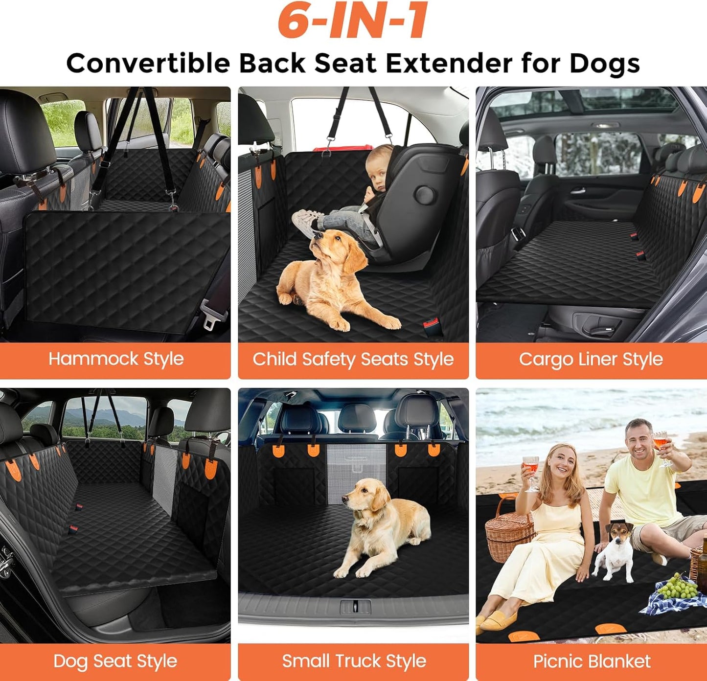 Back Seat Extender for Dogs - Holds 450lbs, Waterproof Dog Car Seat Cover for Back Seat with Hard Bottom for Cars SUVs Truck,Anti-Scratch No Slip Large Space Pet Backseat Protector,Black