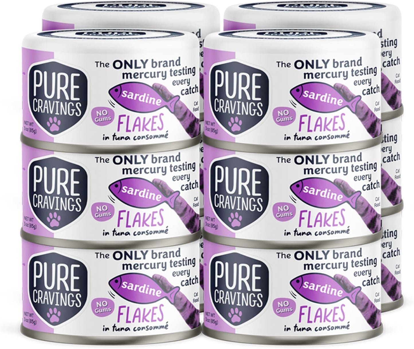Sardine Flakes in Tuna Consommé, Canned Wet Cat Food Soup, 100% Mercury-Tested, Moist Can Fish, Grain-Free Protein, Non-GMO, 3oz, Pack of 12