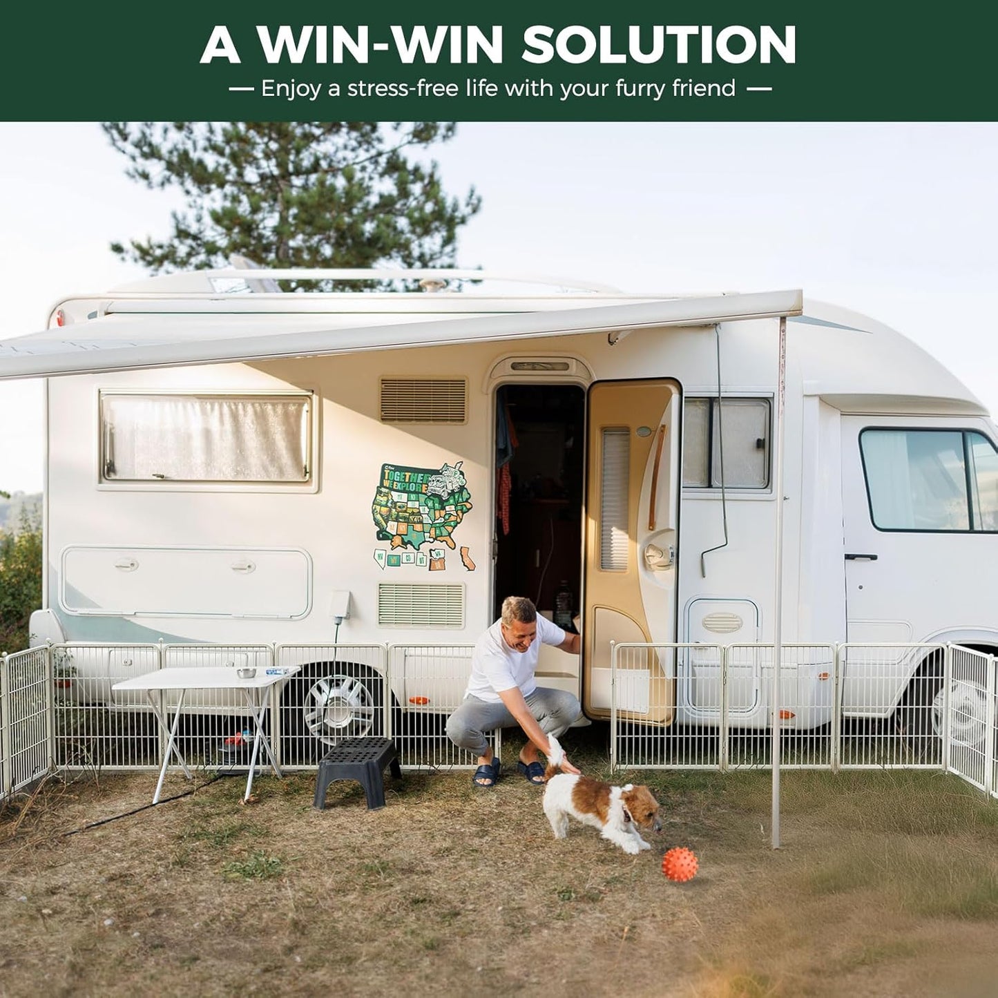 FXW Rollick Unleashed Dog Playpen for Indoor, Yard, RV Camping, 40 inch 48 Panels for Medium and Large Dogs, White│Patented