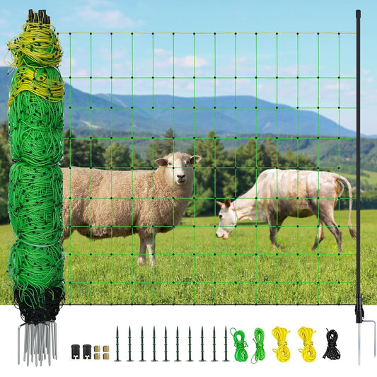 Electric Fence Netting, 164'L x 42.5" H Electric Fence Kit for Livestock, Goat, 14 Posts Double Spiked Portable Electric Poultry Farm Fence