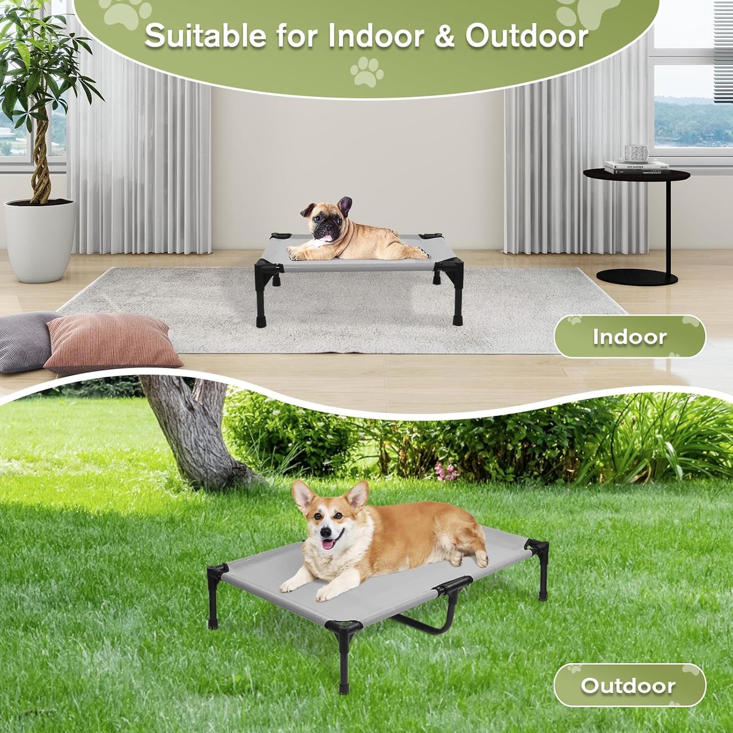 Small Elevated Dog Bed 22 Inch - Puppy Cooling Cot with Removable Washable Breathable Mesh, Raised Dog Cots Beds for Indoor and Outdoor, Grey