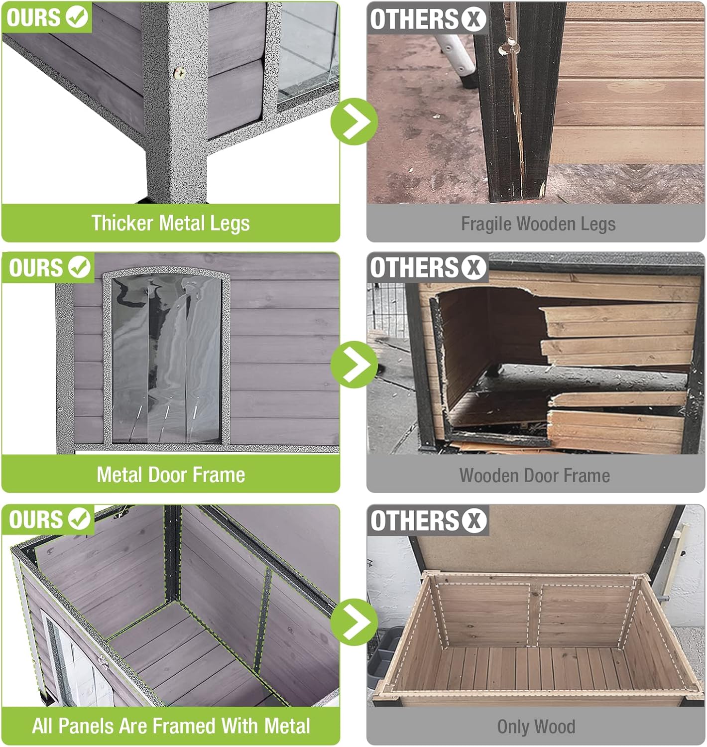 GUTINNEEN Chew Proof Dog House with Metal Iron Frame Outdoor Dog Kennel for Small Medium Large Indoor Dog Cage (43.3" L,Grey Color)