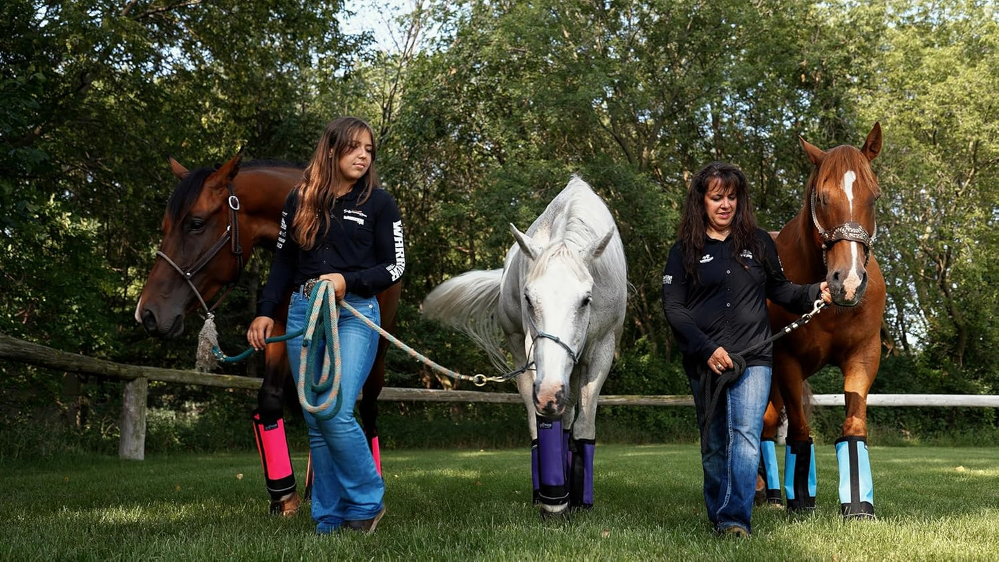 Warrior Fly Boots for Horses - Breathable Mesh Horse Boots for Fly Protection & Leg Comfort - Set of 4 (Knight Warrior, Red)