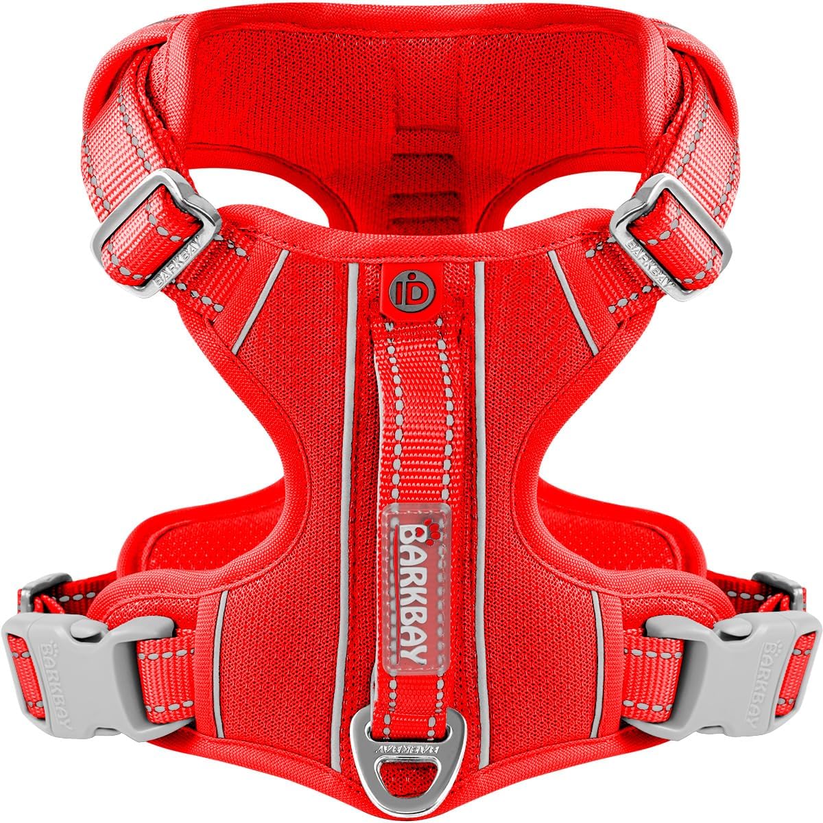 BARKBAY Dog Harness No Pull with ID Tag Pocket - Heavy Duty, Reflective, Easy Control for Large Dogs(Red,XL)