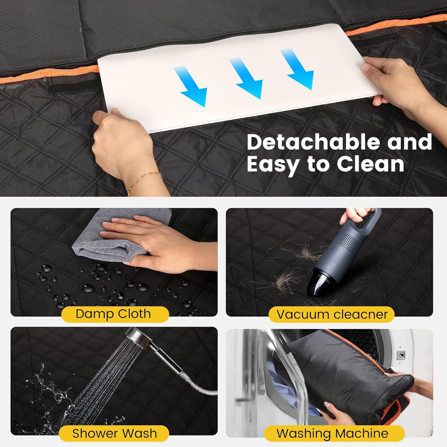 Back Seat Extender for Dogs - Holds 450lbs, Waterproof Dog Car Seat Cover for Back Seat with Hard Bottom for Cars SUVs Truck,Anti-Scratch No Slip Large Space Pet Backseat Protector,Black Orange