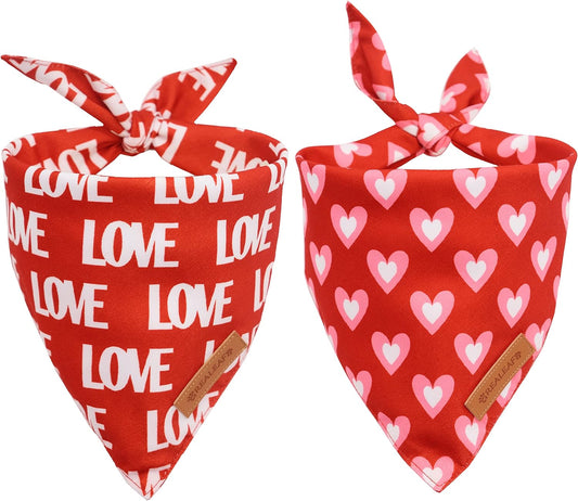 Realeaf Love Dog Bandanas 2 Pack, Triangle Reversible Mothers Day Valentine's Day Pet Scarf for Boy and Girl, Premium Durable Fabric, Holiday Bandana for Large and Extra Large Dogs (X-Large)