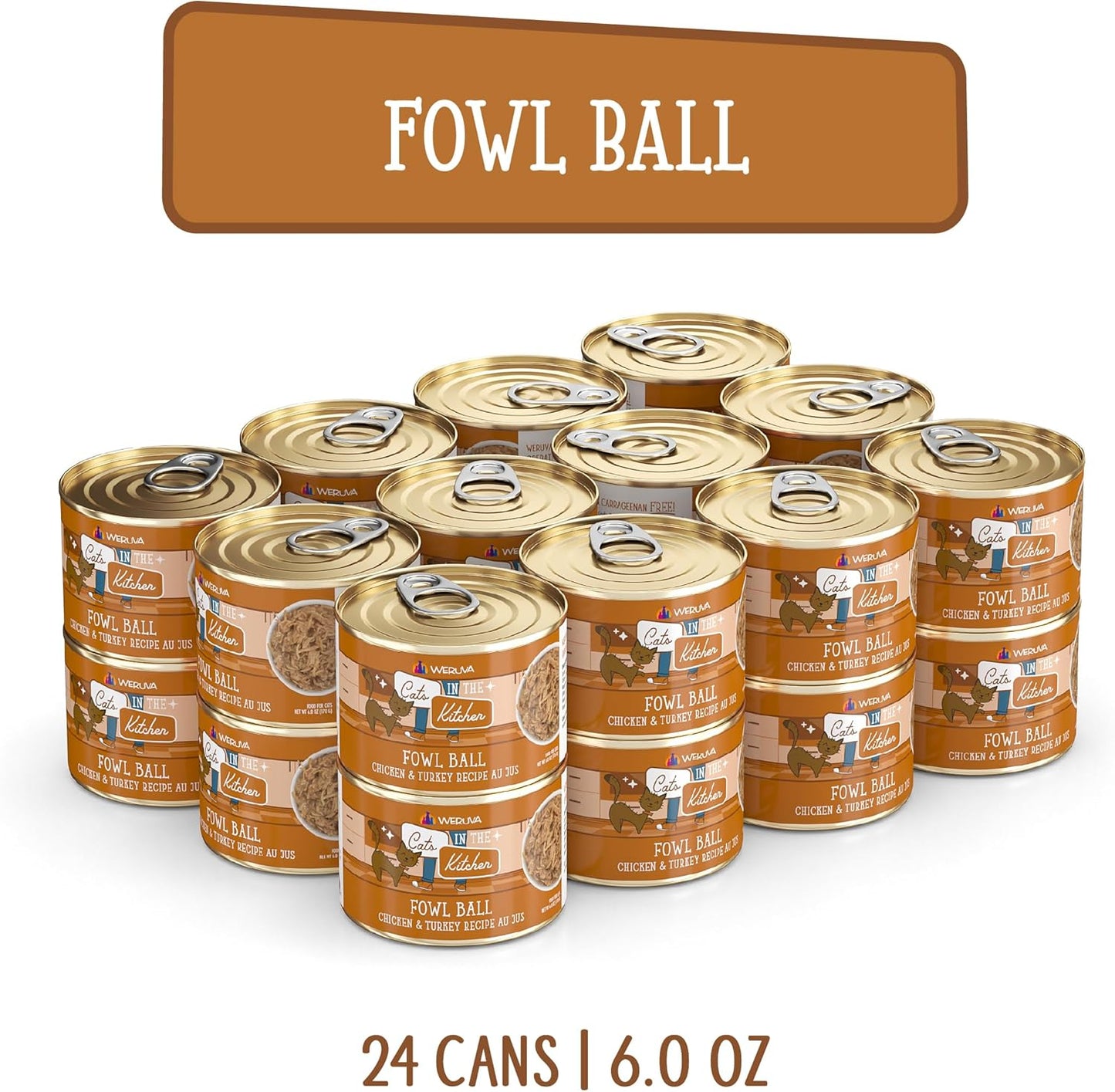 Weruva Cats in The Kitchen, Fowl Ball with Chicken & Turkey Au Jus Cat Food, 6oz Can (Pack of 24)
