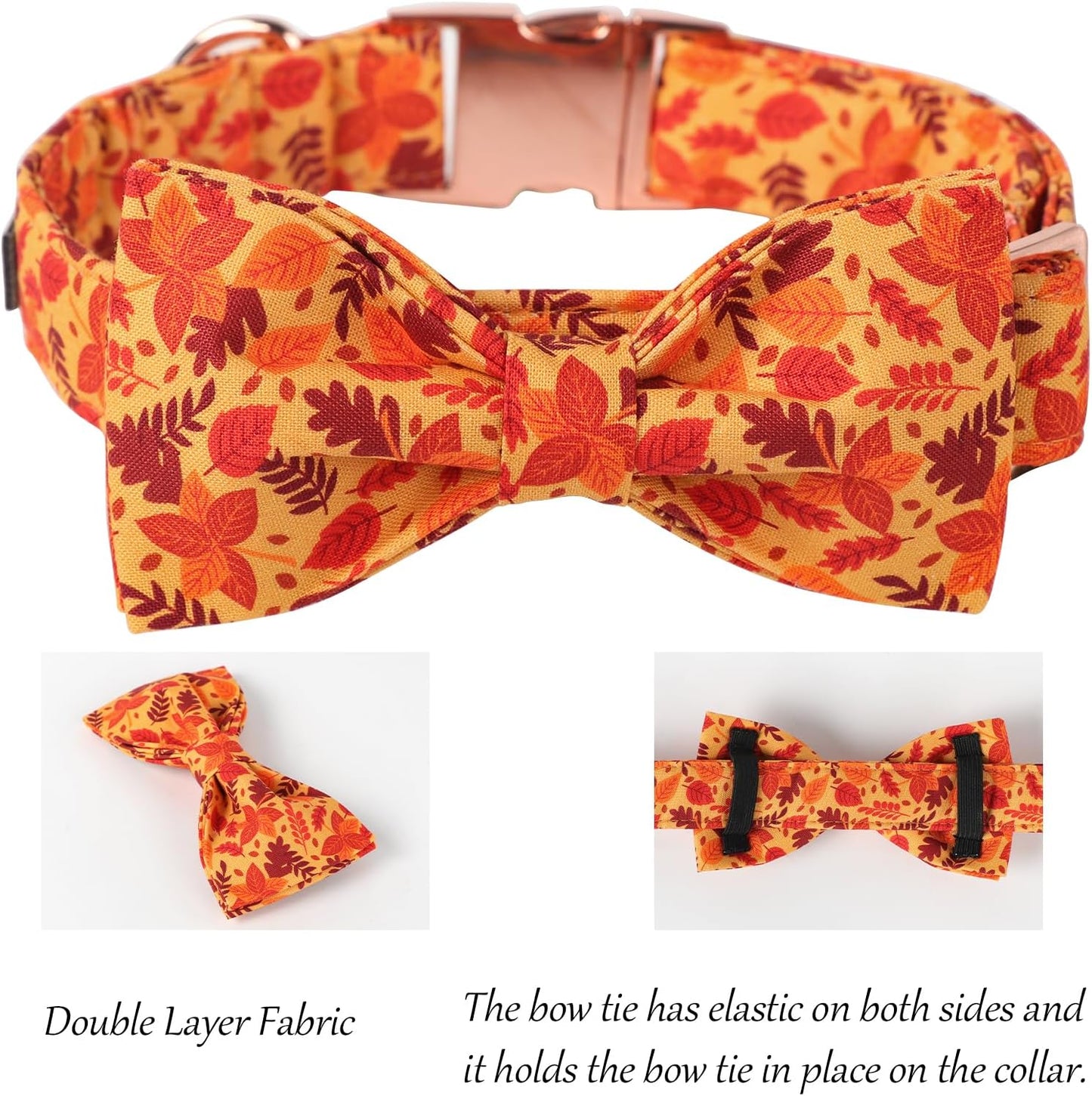 Lionet Paws Dog Collar with Bowtie - Cute Cotton Adjustable Fall Bowtie Dog Collar with Metal Buckle for Small Medium Large Dog Girl Boy Gift, XS, Neck 7-11in